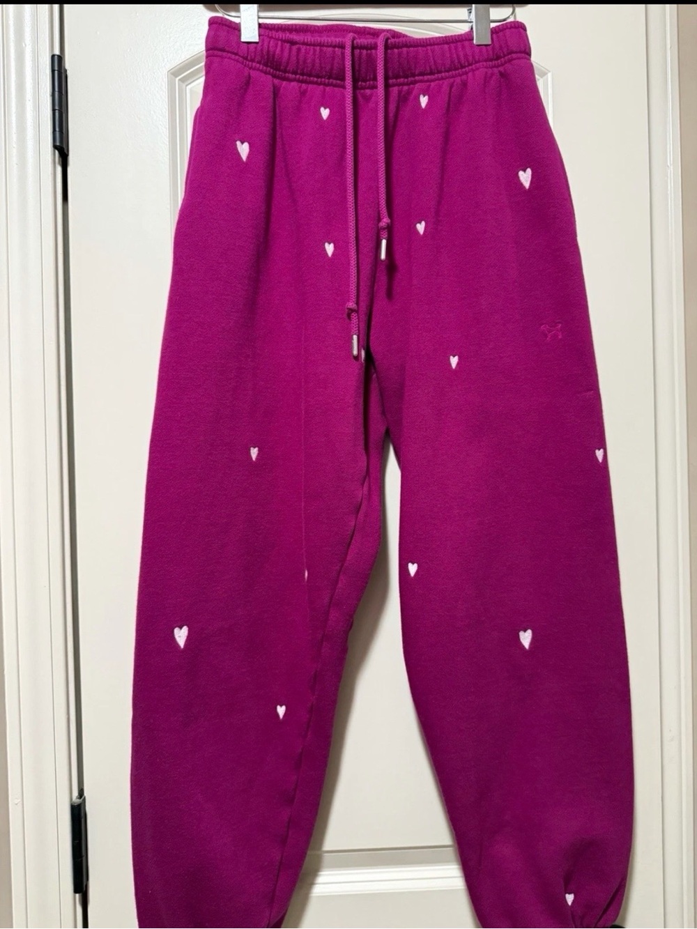 Victoria’s Secret PINK Campus Fleece Sweatpants Magenta Rose Hearts Size S